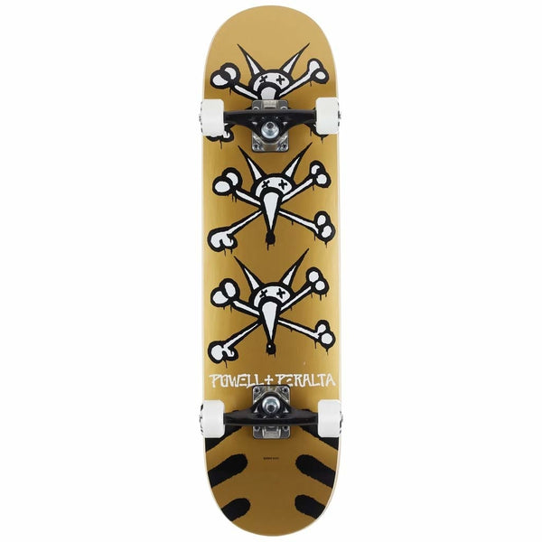 A POWELL PERALTA VATO RATS skateboard with skulls and bones on it.