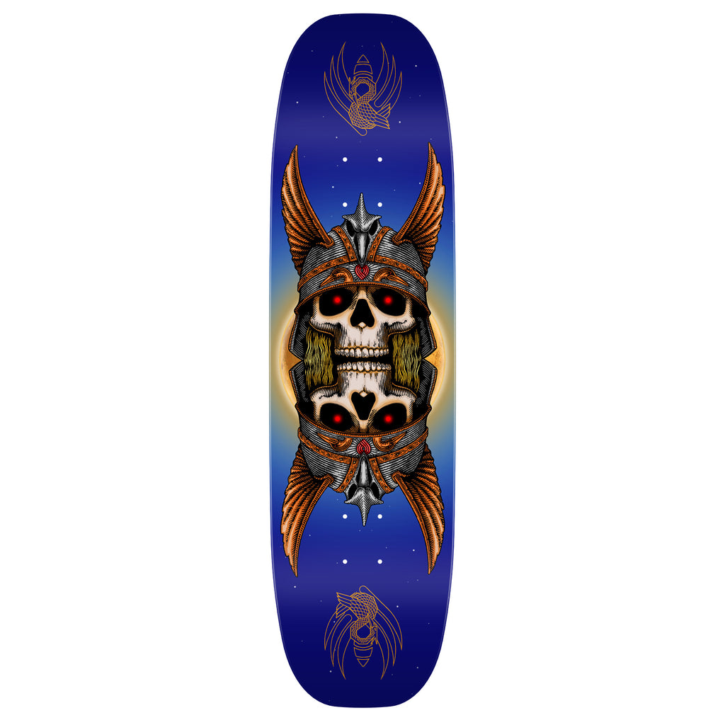 An egg shape skateboard with a skull, wings, and artwork by Andy Anderson for POWELL PERALTA FLIGHT ANDY ANDERSON HERON 2 by POWELL PERALTA.