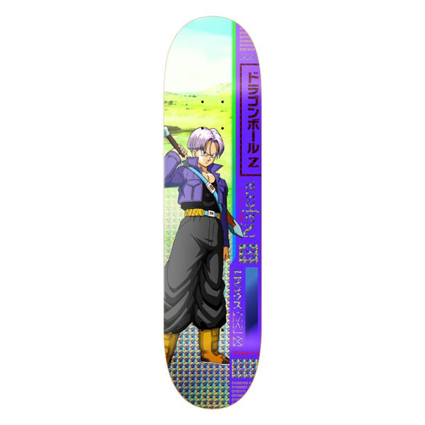 Pre-order the PRIMITIVE x Dragon Ball Z Diego Najera Trunks skateboard deck, featuring Trunks with his sword and vibrant Japanese graphics. Available in various sizes—secure yours now before it ships!.