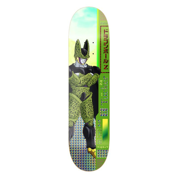 The PRE-ORDER!! PRIMITIVE X DRAGONBALL Z NICK TUCKER CELL deck by PRIMITIVE features Cell artwork, Japanese text, and a green holographic design. Please review our pre-order policy for shipping date details.
