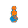 blue and orange wax with an abstract snowman design.