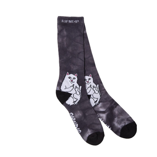 A pair of grey RIP N DIP LORD NERMAL SOCKS BLACK LIGHTNING OSFM with black heels and toes.
