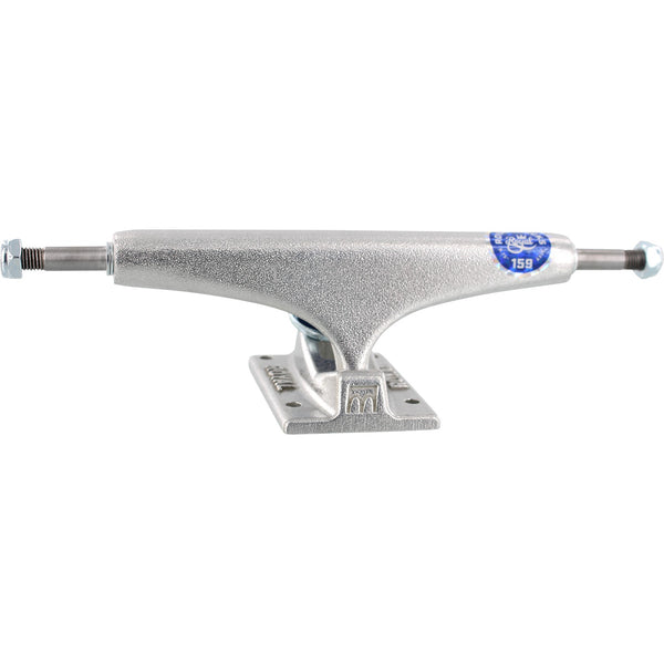 A silver ROYAL skateboard truck on a white background.
