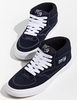 A pair of black and white VANS HALF CAB NAVY / WHITE sneakers on a white surface.