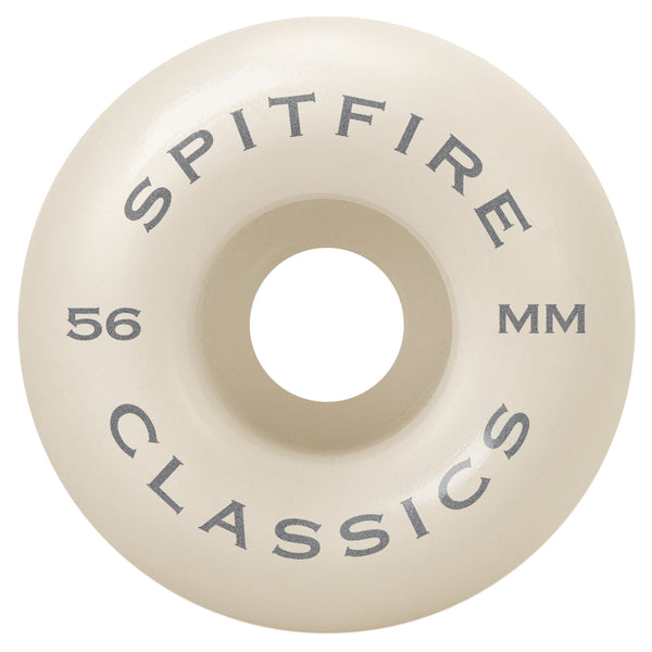 The SPITFIRE CLASSICS 99D 56MM skateboard wheel by SPITFIRE, featuring "Classics" and "56 MM" text, provides an exceptional ride.