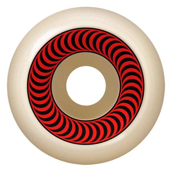 The SPITFIRE O.G. CLASSICS 99A 60MM skateboard wheel by SPITFIRE features a tan outer surface and a red and black spiral pattern around the 60MM core hole.