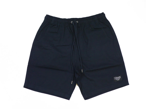 A pair of Bluetile Surplus drawstring shorts navy with a logo on the side.
