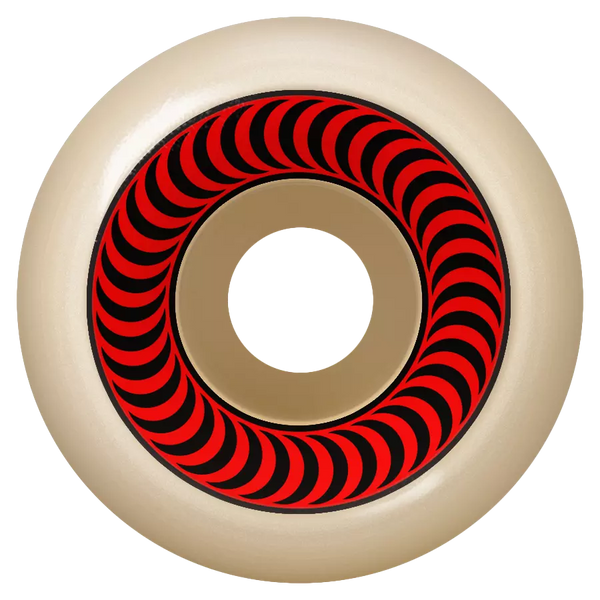 The SPITFIRE F4 O.G. CLASSICS 99A 60MM skateboard wheel features a beige color with a red and black geometric ring, and offers lasting performance with O.G. Classics Formula Four durability.