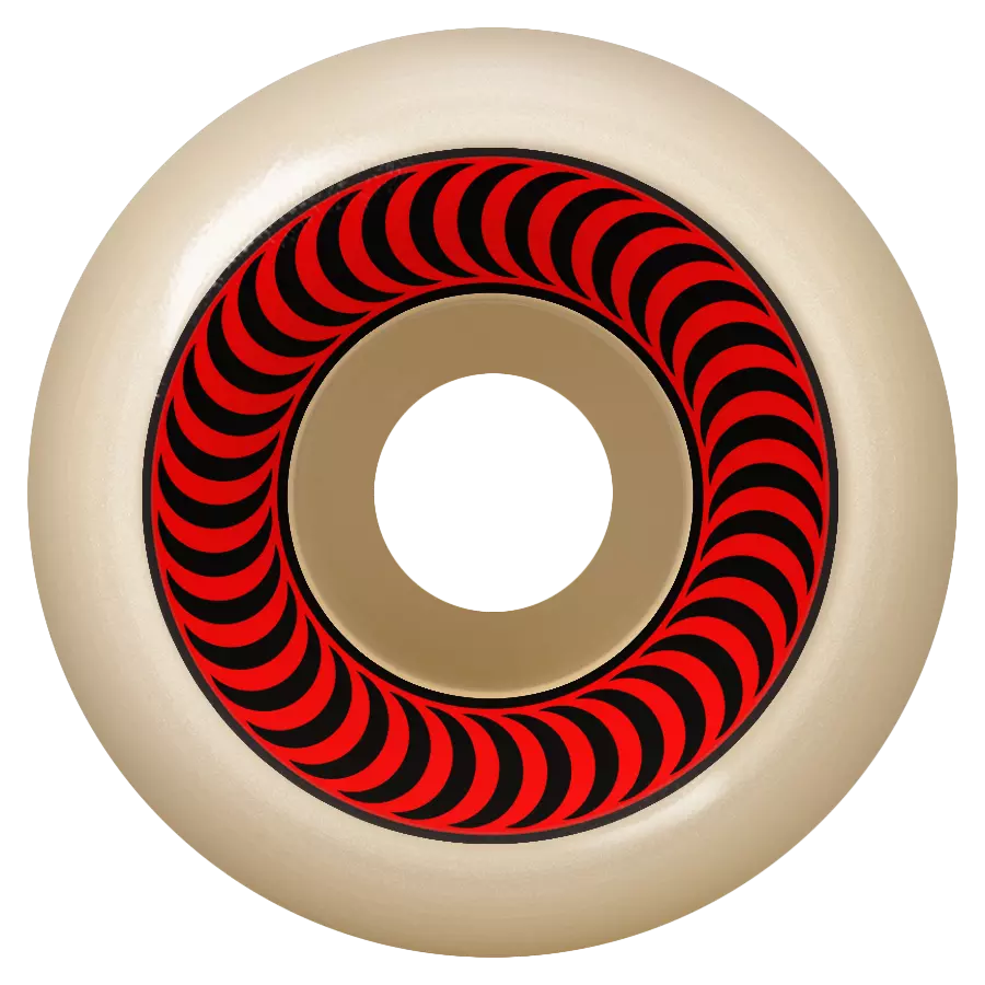 The SPITFIRE F4 O.G. CLASSICS 99A 60MM skateboard wheel features a beige color with a red and black geometric ring, and offers lasting performance with O.G. Classics Formula Four durability.