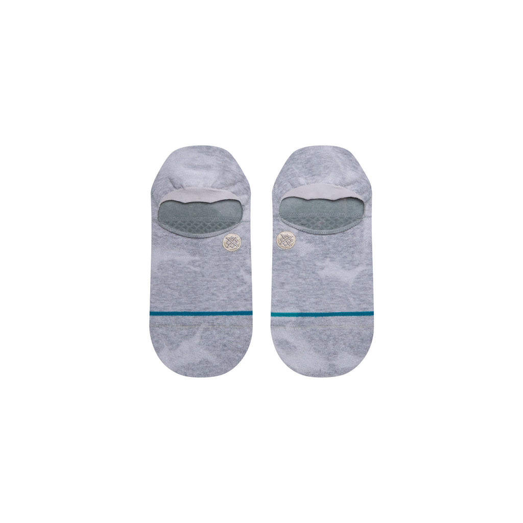 A pair of large STANCE SOCKS FOSSILIZED HEATHER GREY with a teal line and button detail on white background.