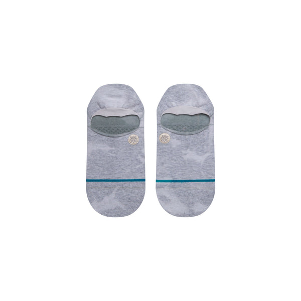 A pair of large STANCE SOCKS FOSSILIZED HEATHER GREY with a teal line and button detail on white background.
