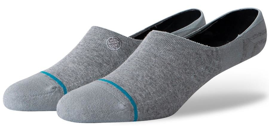 A pair of STANCE SOCKS GAMUT II GREY HEATHER LARGE slip-on shoes with a teal accent on the toe.
