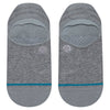 A pair of grey heather STANCE SOCKS GAMUT II no-show socks with a blue line and a logo on the top center.