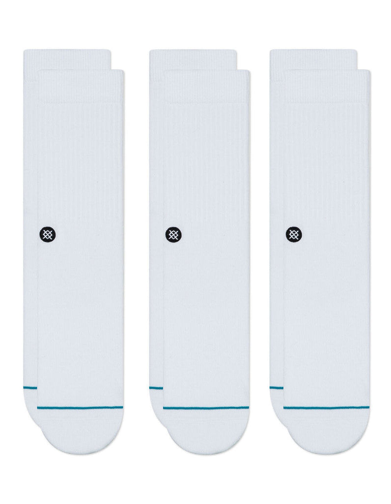 Three packs of STANCE SOCKS ICON 3 PACK WHITE LARGE on a white background.