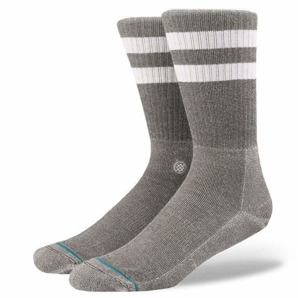 A pair of large STANCE SOCKS JOVEN GREY with white and dark gray horizontal stripes at the top.