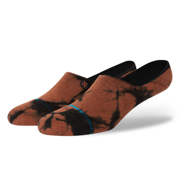 Sentence with replaced product: A pair of STANCE SOCKS DYED BROWN LARGE with a blue accent on a white background.
