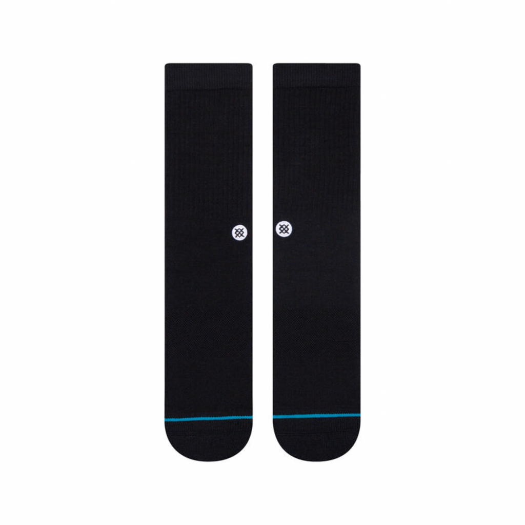 A pair of STANCE SOCKS ICON BLACK LARGE with a blue stripe.