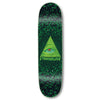 A green STRANGELOVE skateboard with a triangle on it, the STRANGE LOVE TODD BRATRUD ALL SEEING EYE.