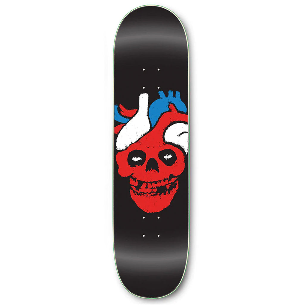 A STRANGELOVE skateboard with a STRANGE LOVE SKULL FIEND painted on it.