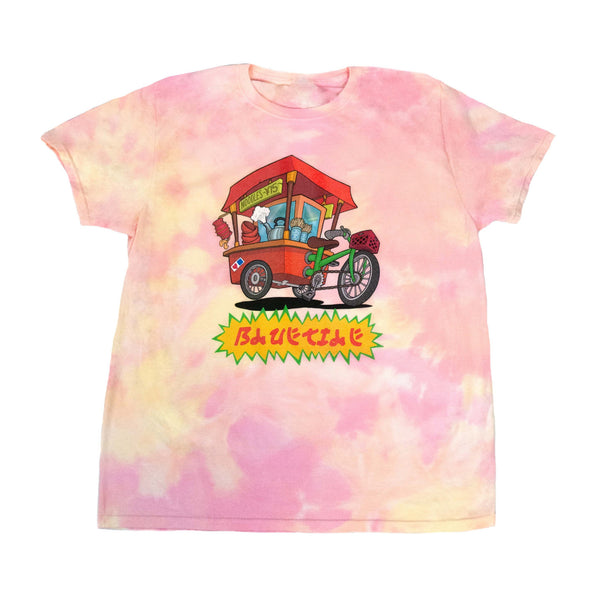 A BLUETILE MUNCHIES STREET NOODLES TIEDYE T-SHIRT with an image of a tuk tuk. (Brand: Bluetile Skateboards)