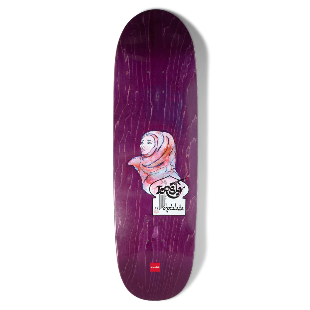 A CHOCOLATE TERSHY TARSHISH LOVE COUCH skateboard with an image of a girl wearing a hijab.