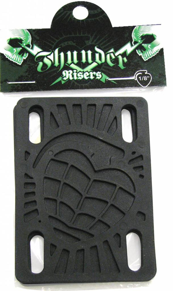 A THUNDER 1/8TH RISER PAD BLACK with a skull and crossbones on it, featuring a Thunder logo.