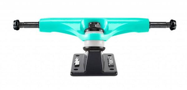 A THUNDER TRUCKS CORAL LIGHTS (SET OF TWO) skateboard truck in turquoise and black.