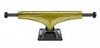 A yellow and black THUNDER skateboard truck on a black background.