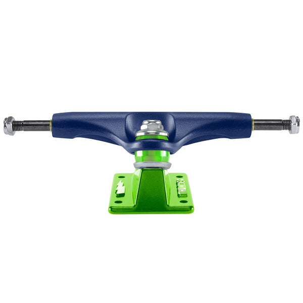 A THUNDER TRUCKS 147 NVY/GRN NORTHERN LIGHTS (SET OF TWO) skateboard truck on a white background.