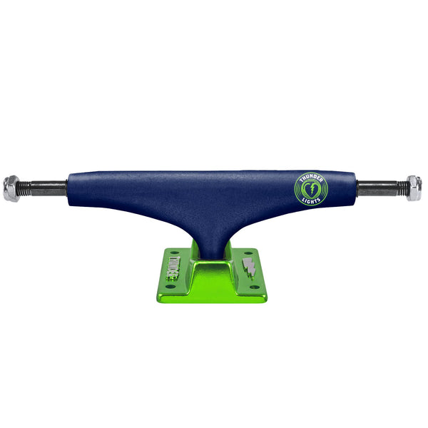 A THUNDER TRUCKS 147 NVY/GRN NORTHERN LIGHTS (SET OF TWO) skateboard truck on a white background.