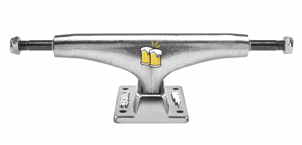 A THUNDER skateboard truck with a THUNDER TRUCKS O'NEILL CHEERS LIGHTS (SET OF TWO) beer mug on it.