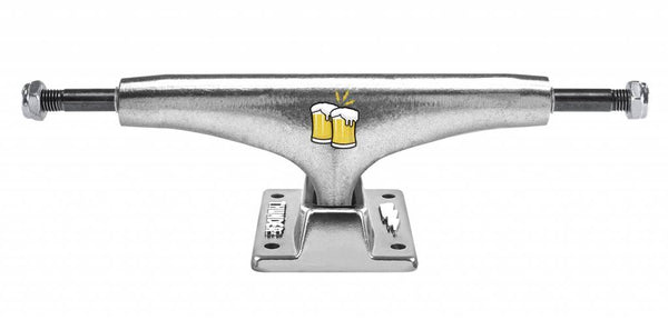 A THUNDER skateboard truck with a THUNDER TRUCKS O'NEILL CHEERS LIGHTS (SET OF TWO) beer mug on it.