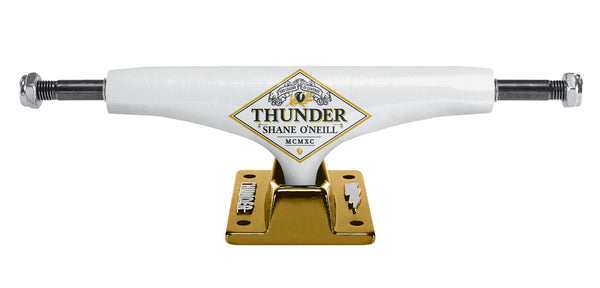 A white truck with the THUNDER TRUCKS 148 O'NEILL HOLLOW WHITE (SET OF TWO) brand on it.