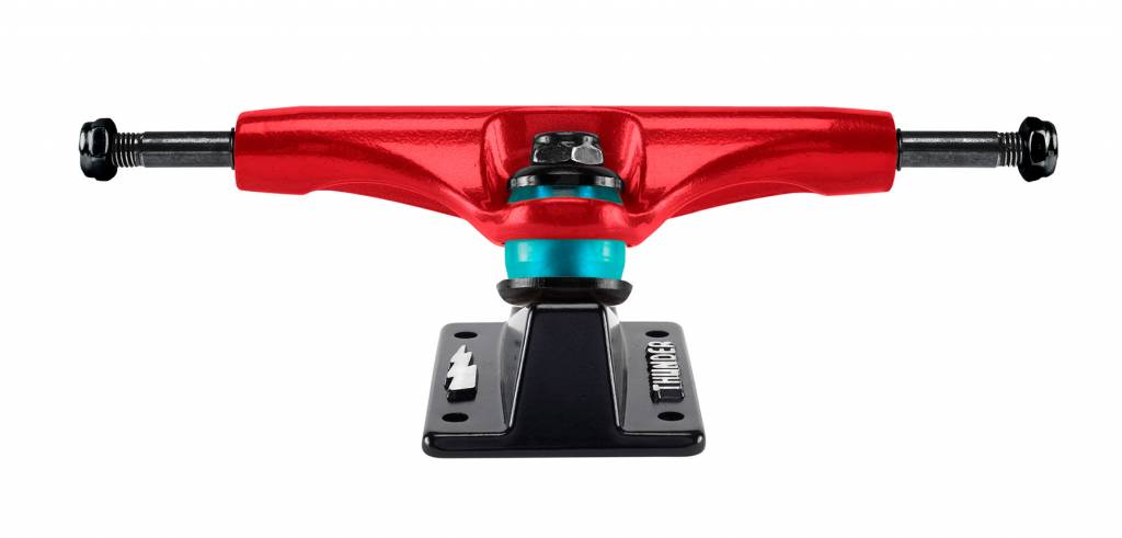 A red and black THUNDER TRUCKS 148 ISHOD RACING2 HL R/B skateboard truck on a white background.