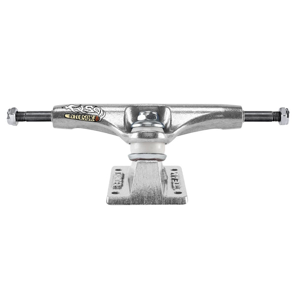 A silver THUNDER TRUCKS 148 TYSON STAMPED SERIES (SET OF TWO) skateboard truck on a white background.