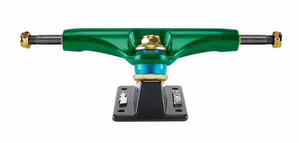 A THUNDER TRUCKS 147 GOLDSTRIKE LT GRN/BLK (SET OF TWO) skateboard truck on a white background.
