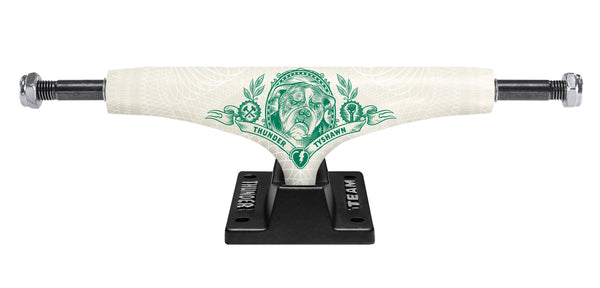 A green THUNDER 148 TYSHAWN PEDIGREE (SET OF TWO) skateboard truck by THUNDER.