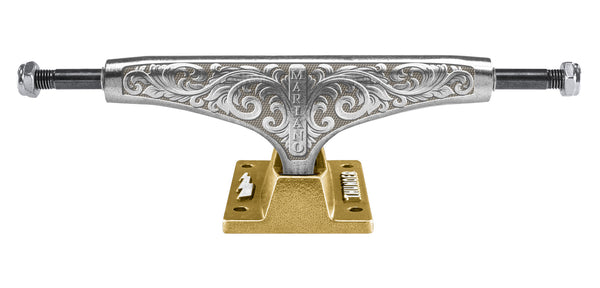 A THUNDER 148 TEAM HOLLOW MARIANO CUSTOMS (SET OF TWO) skateboard with a white background.