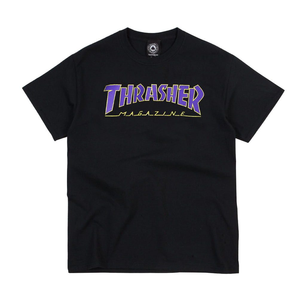 THRASHER PURPLE / GOLD OUTLINED T-SHIRT BLACK– Bluetile Skateboards