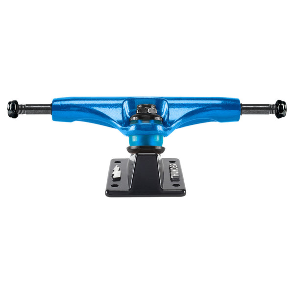 A blue THUNDER TRUCKS 149 HOLLOW METALLIC SCRIPT skateboard truck on a white background.