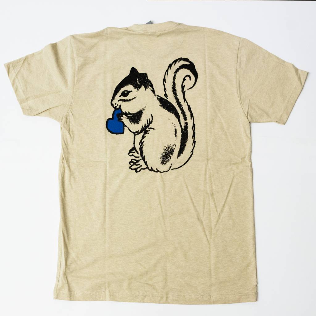 A Bluetile Skateboards BLUETILE TRIPMUNK T-SHIRT with a squirrel on it.