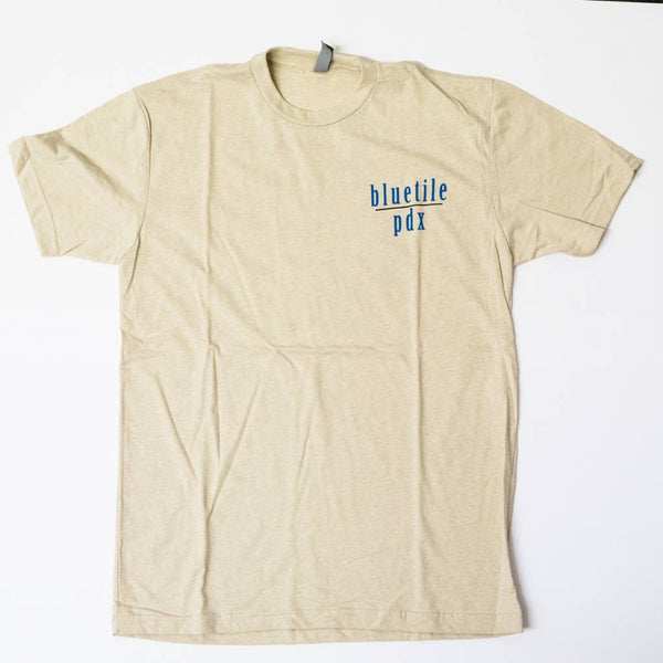 A BLUETILE TRIPMUNK T-SHIRT with blue lettering on it from Bluetile Skateboards.