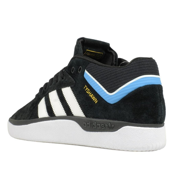 An ADIDAS TYSHAWN BLACK / WHITE / LIGHT BLUE shoe.