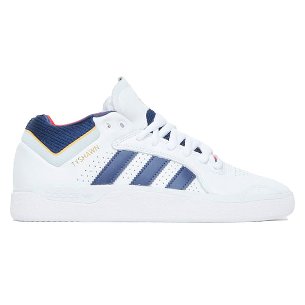 An ADIDAS TYSHAWN WHITE / COLLEGIATE NAVY / GOLD shoe.