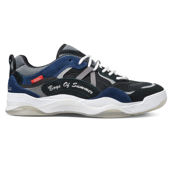A pair of black and blue VANS BOYS OF SUMMER VARIX WC MANUTE / STEVE LEE sneakers with white soles.