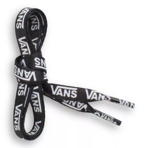 VANS black and white shoelaces with VANS 36" Flat Laces BLK/WHT Logo.