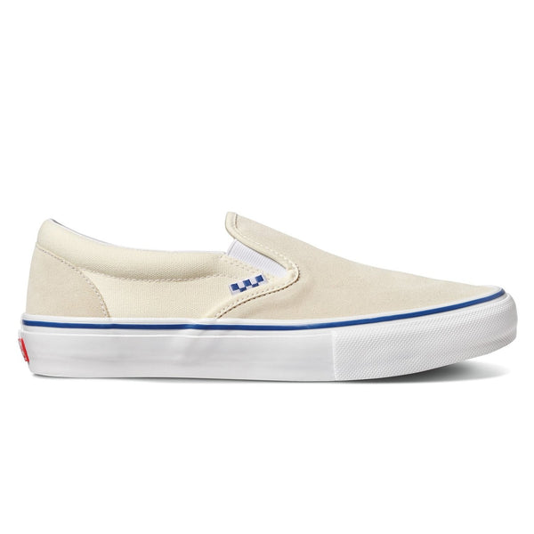 Vans SKATE SLIP-ON OFF WHITE skate shoes in white and blue.