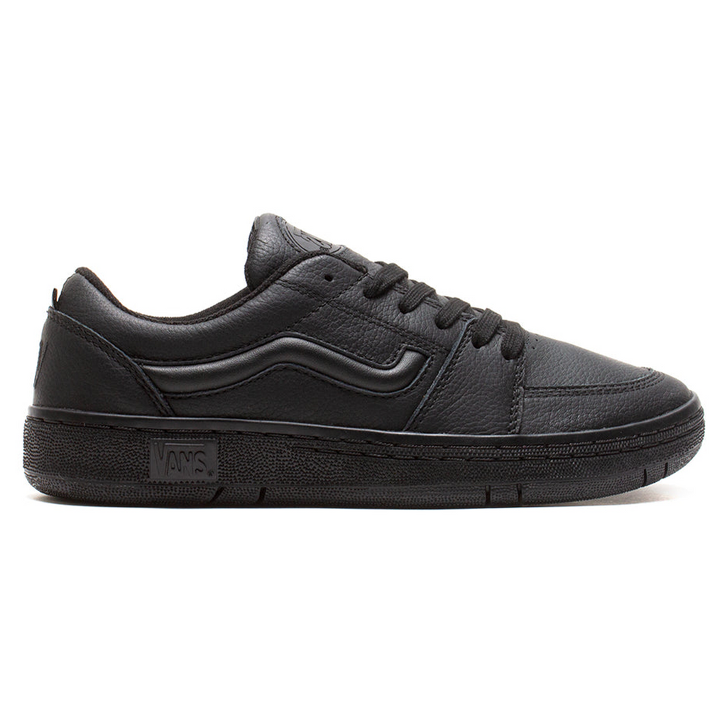 Black leather vans with black sole deals