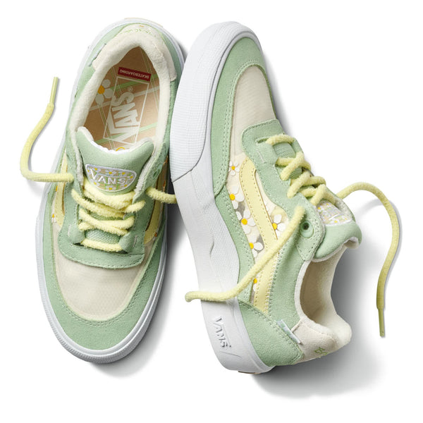 A pair of VANS X BRIGHTON WAYVEE PASTEL GREEN sneakers in pastel green and yellow.