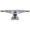 A set of silver and purple VENTURE ALL POLISHED HI 5.6 (SET OF TWO) skateboard trucks on a white background.